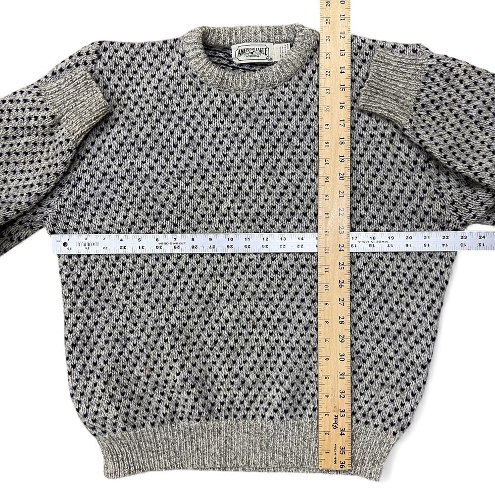 Vintage Gray Navy Birdseye USA Made American Eagle Wool Sweater Fisherman Knit M - Picture 8 of 8